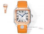 Replica Cartier Santos Rose Gold Bezel Orange Leather Strap Couple Watch (1)_th.jpg